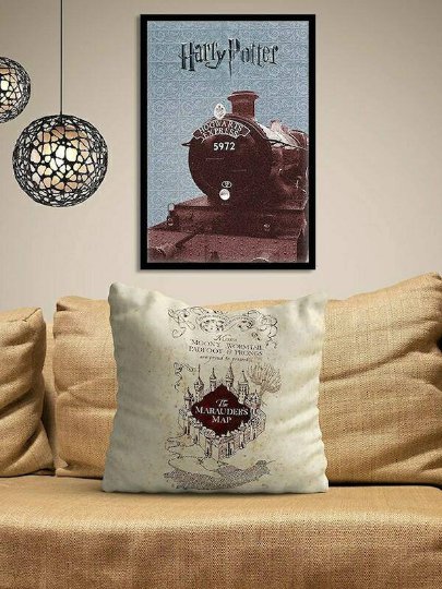 MC Sid Razz Beige and Black Set of Single Harry Potter Marauders Map Square Cush