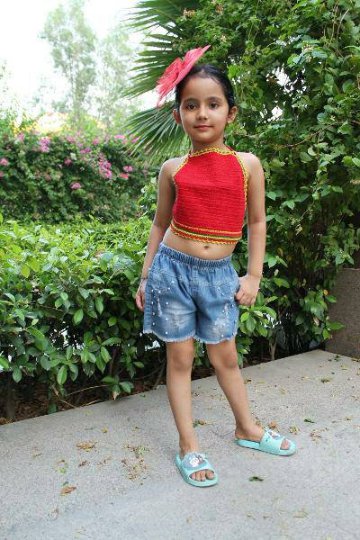 Handmade Red + Multicoloured Crochet Halterneck Crop Top (deliver with in 7 days