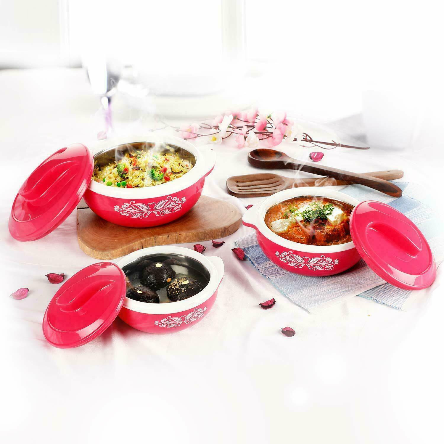 Cello Hot Serve Plastic Casserole Set, 3-Pieces, Pink