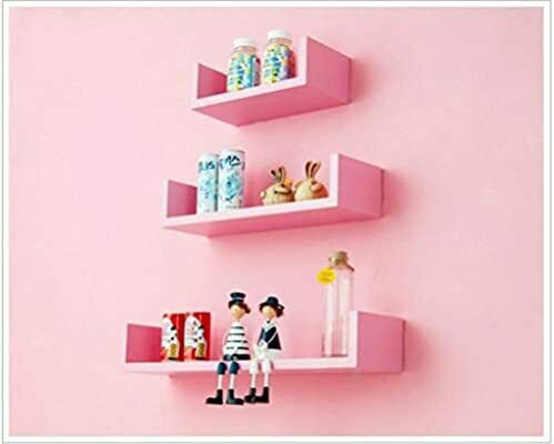 Style OK Wall Rack Shelves Pink Set of Three (4x16x4)(4x12x4)(4x8x4)Inches, MDF