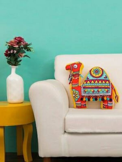 Chumbak Multicoloured Polyester 14.5"x13.8"Camel Shaped Printed Cushion