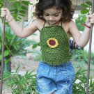 Handmade Crochet Halterneck Summer Crop Top Green Floral + Yellow and White