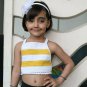 Handmade Crochet Halterneck Summer Crop Top Green Floral + Yellow and White