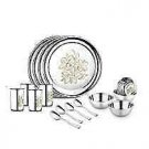 Jensons Stainless Steel Daisy Dinner Set - 16 Pieces - Silver - Heavy Gauge with