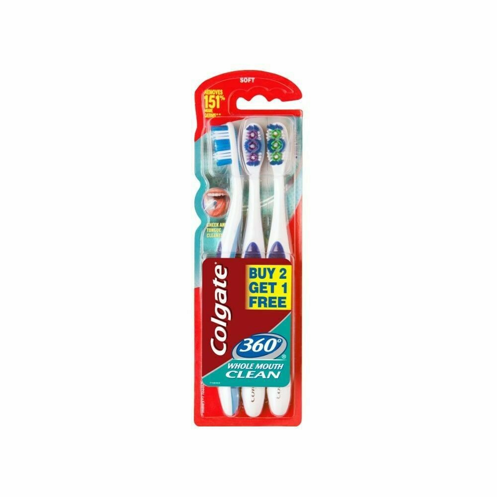 Colgate 360 Whole Mouth Clean Toothbrush CleanTeeth Tongue - 3Pc Pack x ...