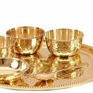 Hammered Brass Thali Set of 7 Pcs including 3 Bowls 1 Glass 1 Plate 1Dinner Plat