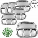 India Big Shop Stainless Steel Oval Shape 4 Compartments Thali Mess Trays for Lu