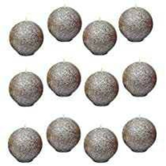 Wow Golden Wax Silver Glitter Ball Design Candle for Decoration (Pack of 12)