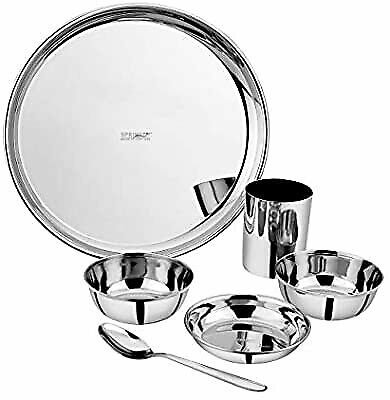 Style OK Stainless Steel Thali Bhojan Set of Dinner Plate,Halwa Plate, Katori Bo