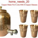 Copper Water Pot Matka Pitcher 4 Litre With Set of 6 Copper Glasses From India