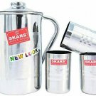 Style OK Stainless Steel Water Jug with 3 Pieces Glass Set and with Lid