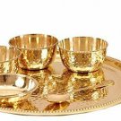 Hammered Brass Thali Set of 7 Pcs Including 3 Bowls, 1 Glass, 1 Plate, 1 Dinner