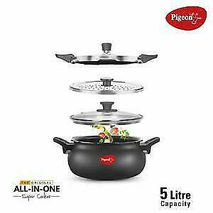 Pigeon Multi Cooking Pot Induction & Gas Kadai Hard Anodised 5 Ltr Indian Handi
