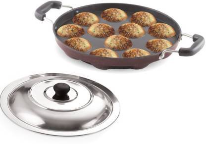 Non-Stick 12 Cavity Appam Maker Paddu Paniyarakkal Patra Pan with Lid  (Aluminium, Non-stick)