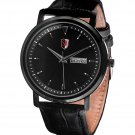SM MEN'S (DAY & DATE) BLACK DIAL LEATHER STRAP WATCH