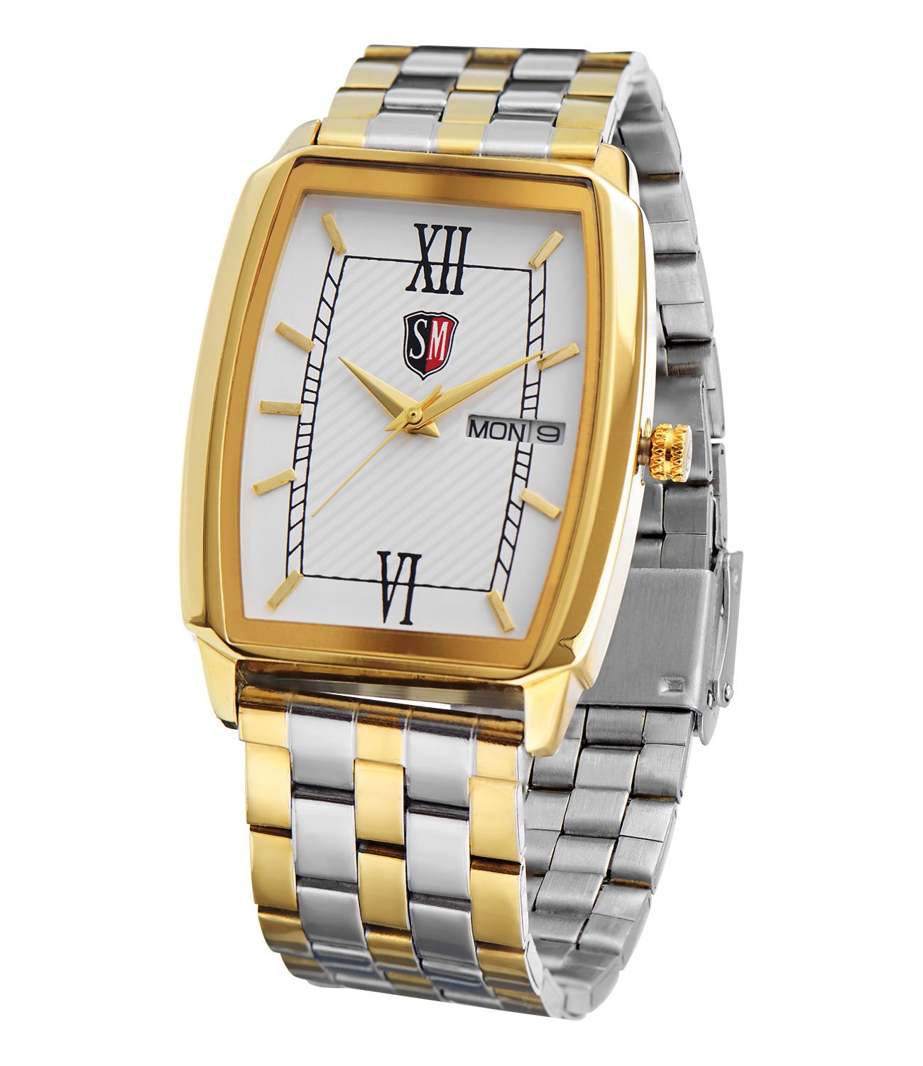 SM MEN'S (DAY & DATE) SQUARE TWO TONE GOLD WATCH
