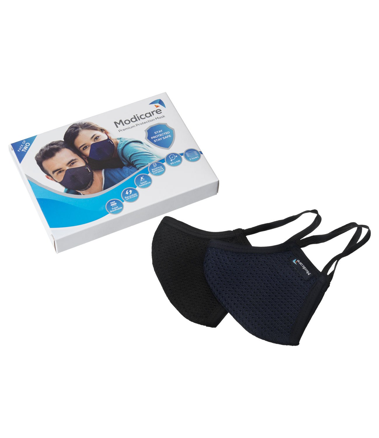 MEDIUM (1NAVY BLUE MASK + 1 BLACK MASK) NEW