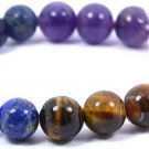 Beadworks  Stone, Brass Tiger's Eye, Amethyst, Agate Beryl Silver Bracelet