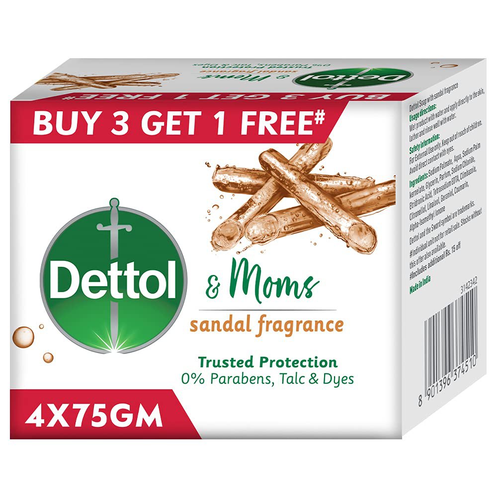 Dettol Sandal Bathing Soap Bar with Naturally Derived Ingredients, 75 gm