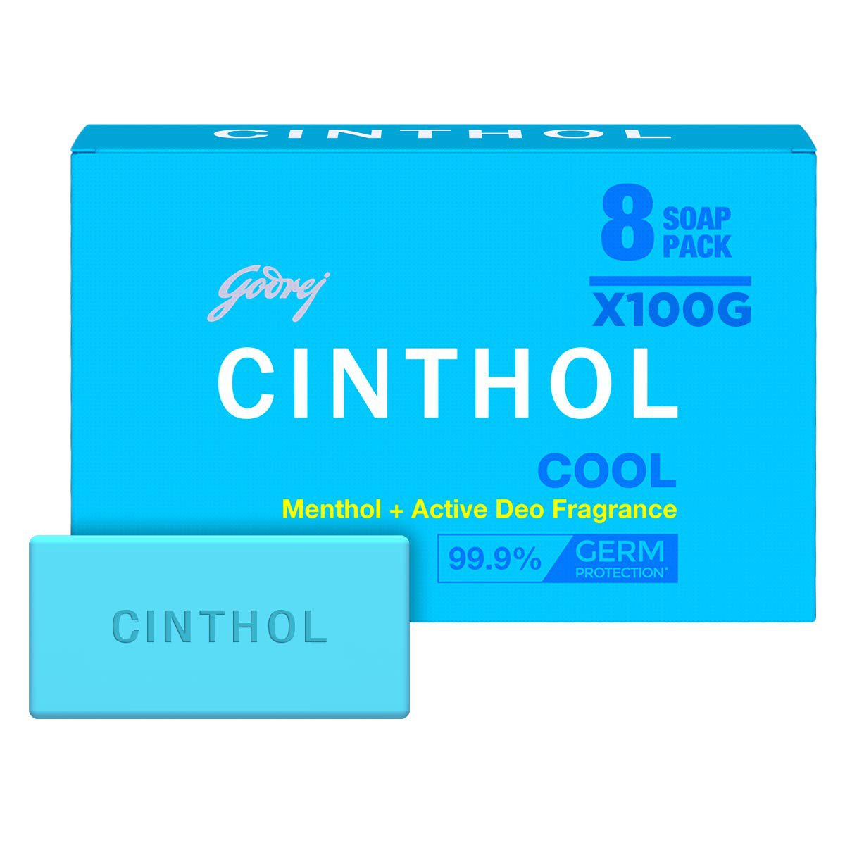 Cinthol Cool Bath Soap, 100g (Pack of 8) - Grade 1 Bathing Soap
