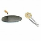 Iron Tawa 12 inch with Stainless Steel Chimta Iron Roti Tava with Steel Tong Set