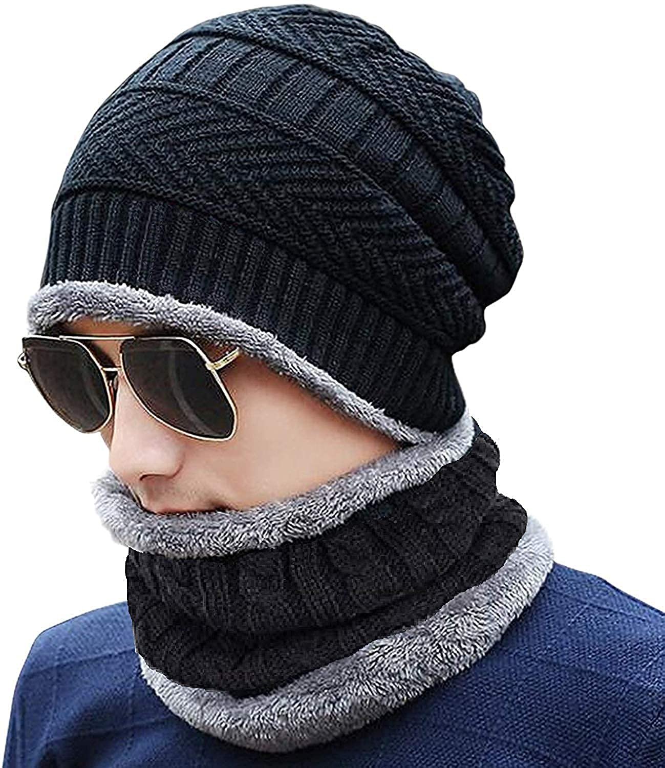 Men & Women Woolen Cap and Neck Warmer Scarf Set 2 PCS