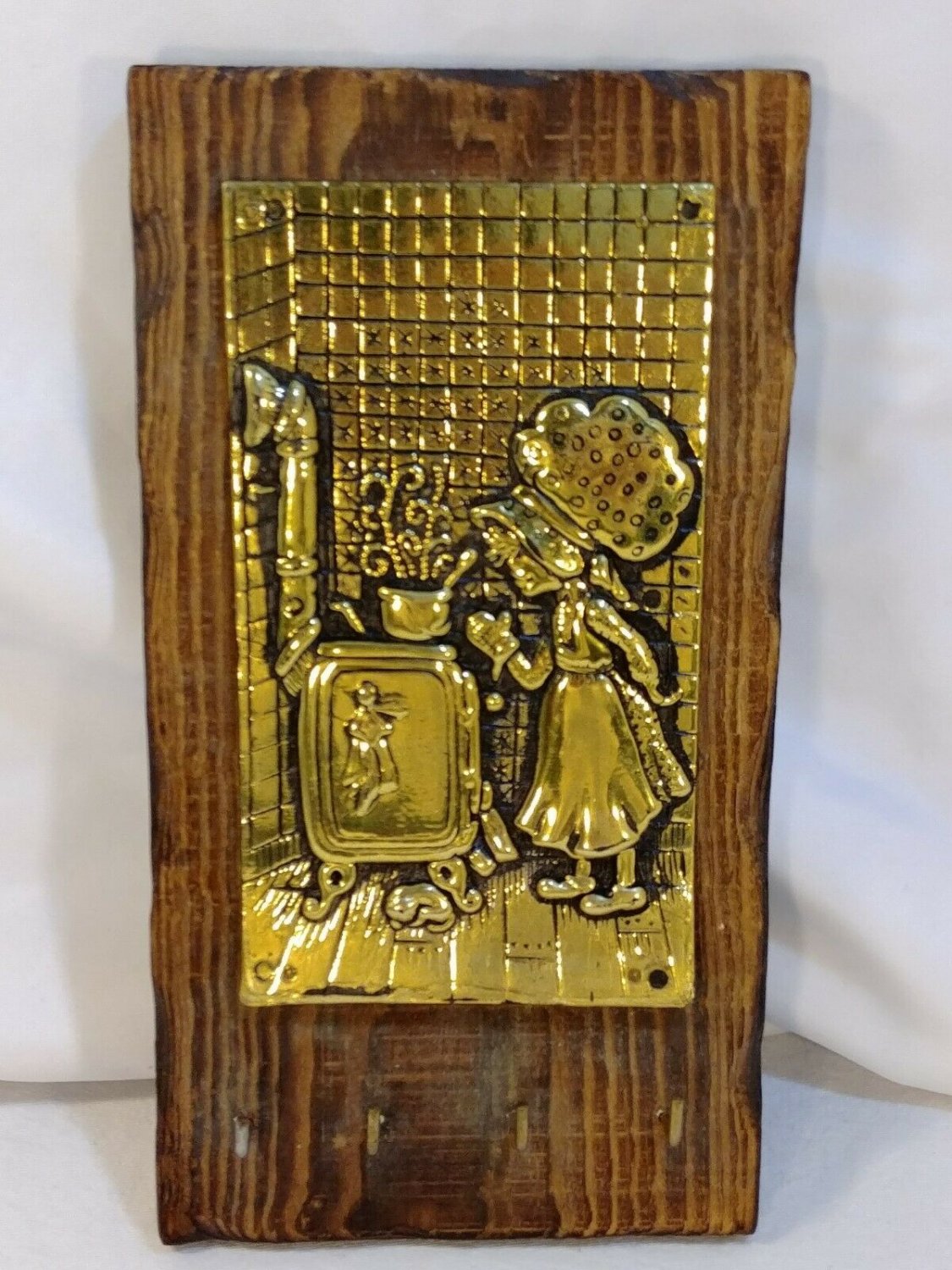 Wood Wall Plaque Metal Hook Key Hanging Storage Holly Hobbie? Stove Cook Decor