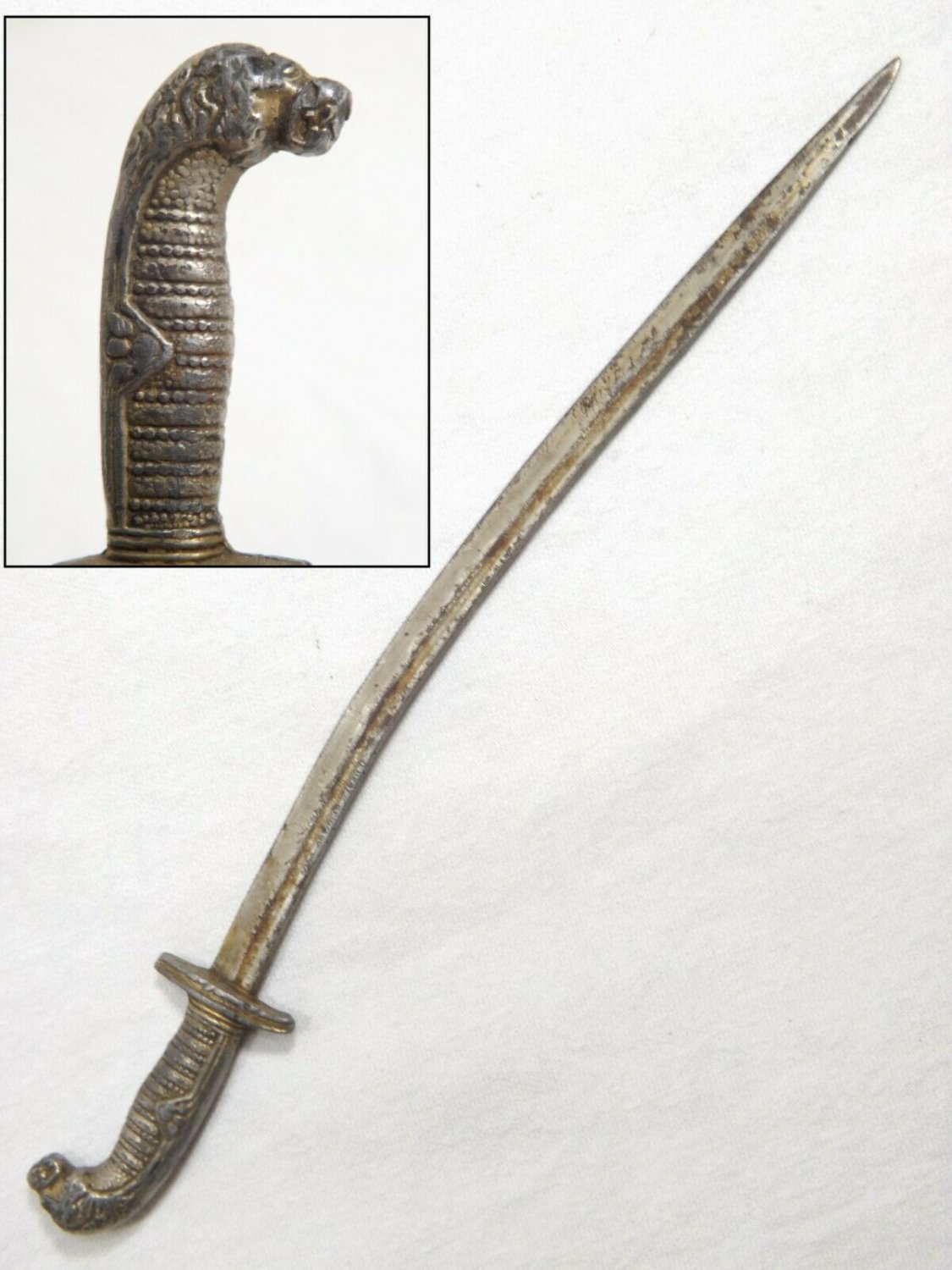 Metal Sword LETTER OPENER Lion Head Pommel WWI German Officer Vintage Miniature