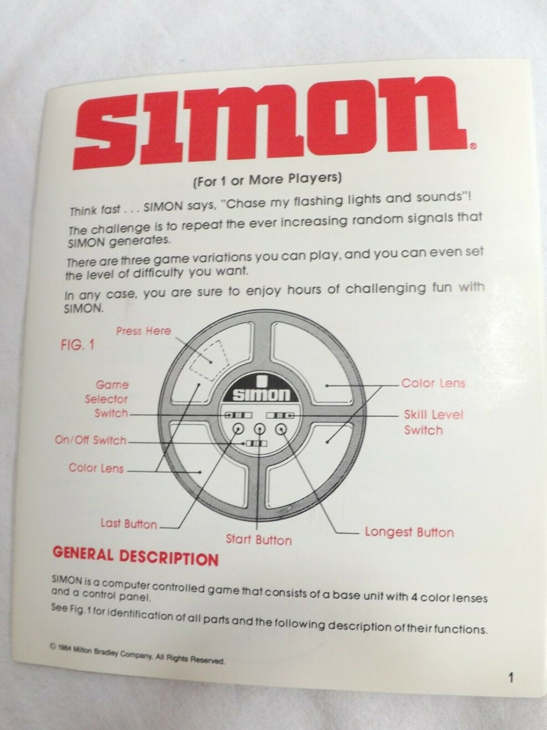 simon says electronic game instructions