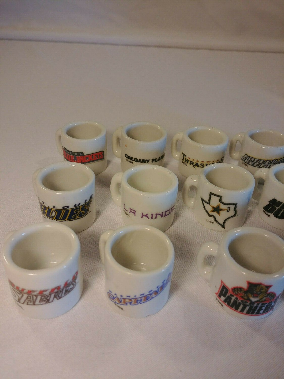 29 Set NHL Hockey MINIATURE MUGS Ceramic Coffee Shots Vintage 1999 ...