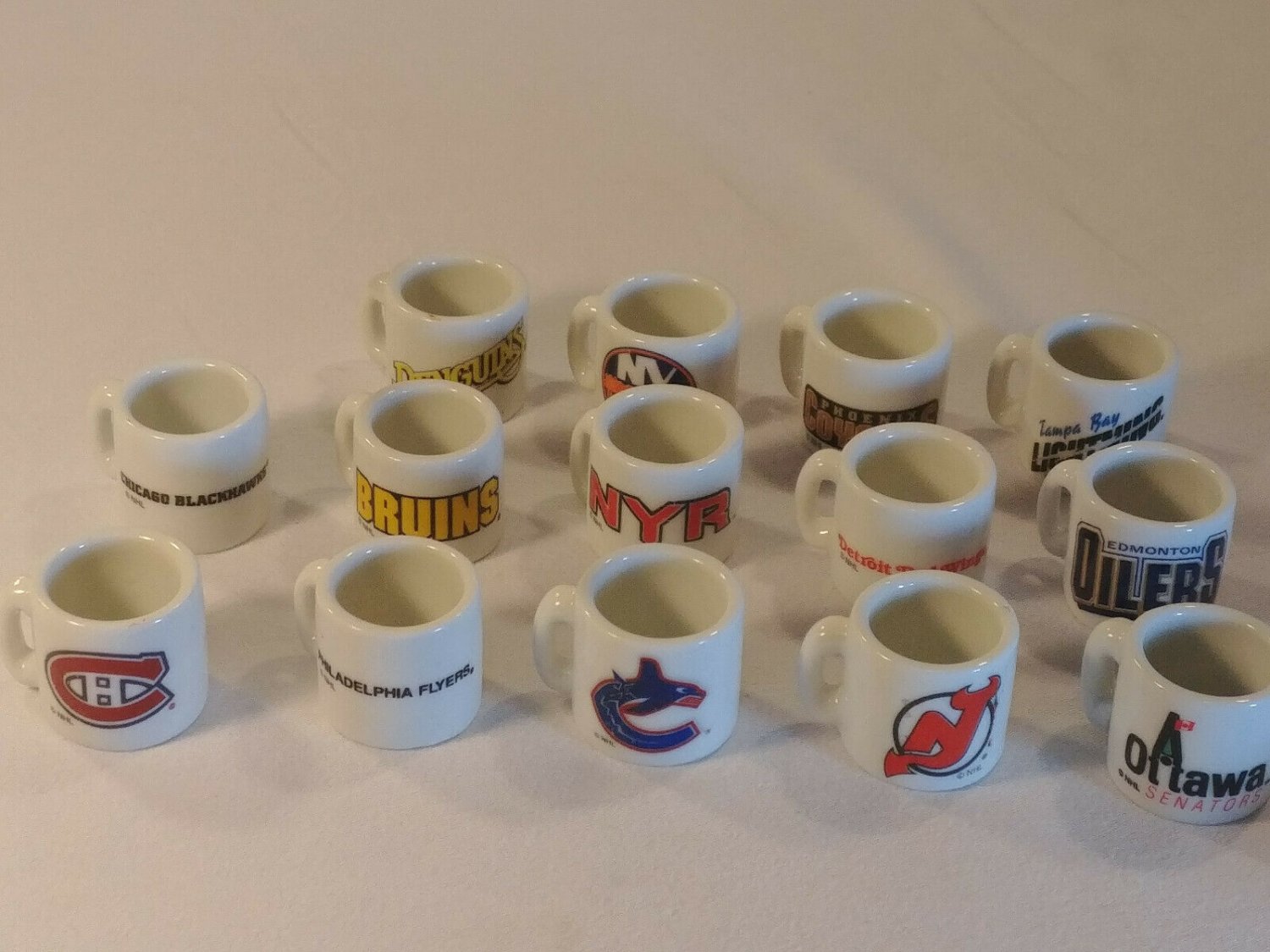 29 Set NHL Hockey MINIATURE MUGS Ceramic Coffee Shots Vintage 1999 ...