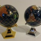 Gold and Silver Pair of 5.5” Decorative Globes Gemstone Map Brass Stand Globe