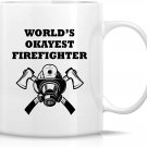 Funny Mug - World's Okayest Firefighter 11 Oz Ceramic Coffee Mugs - Funny, Sarcasm, Sarcastic, Motiv