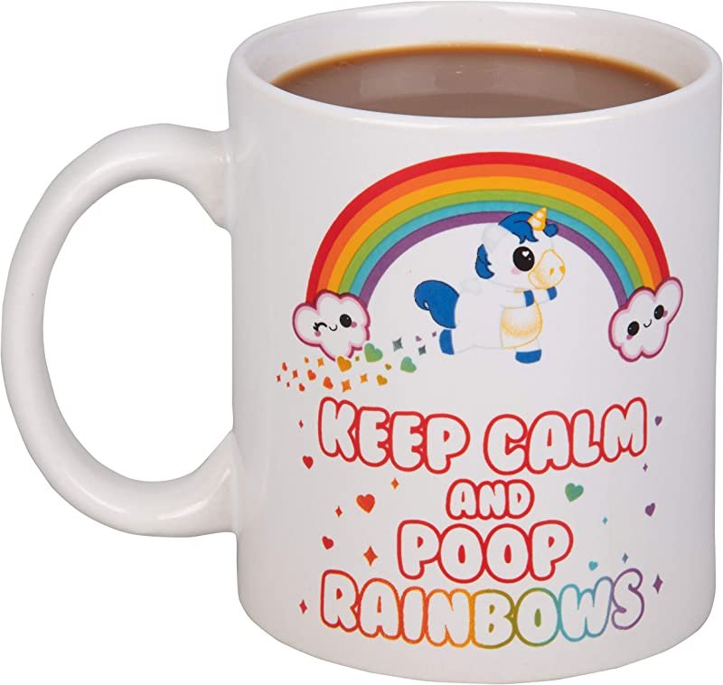 Unicorn Coffee Mug - Keep Calm and Poop Rainbows - Funny Inspirational Mug - Ceramic - 11 oz