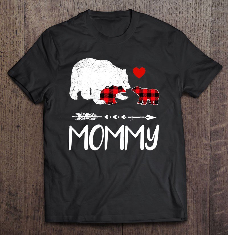 Tadostore Red Plaid Mommy Bear Two Cubs Matching Buffalo Pajama Xmas Tee Shirt