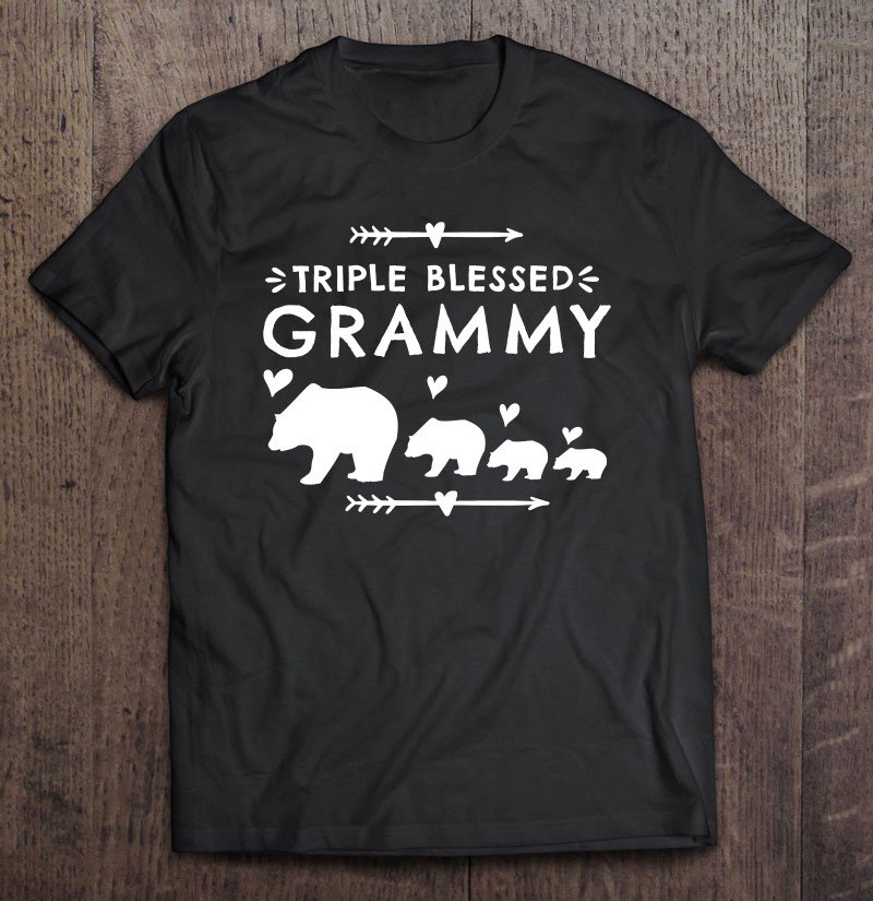 Tadostore Triple Blessed Grammy Bear Shirt For Grandma Three Grandkids Tee Shirt