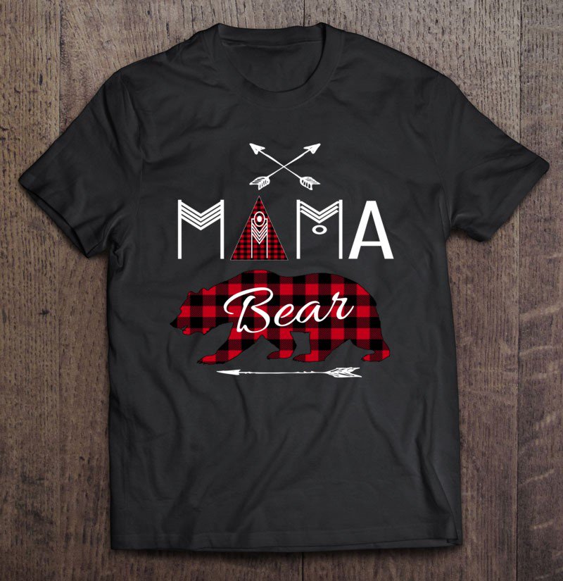 Tadostore Mama Bear Buffalo Plaid Family Camping Bear Rustic Pullover Tee Shirt