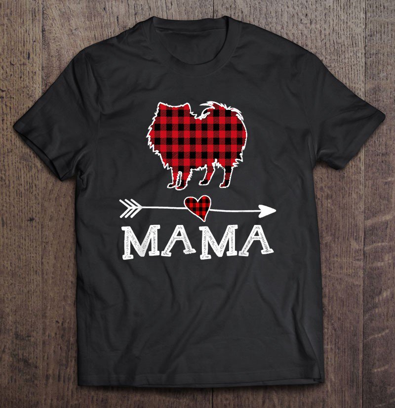 Tadostore Womens Red Plaid Mama Pomeranian Dog Mom Buffalo Tee Shirt