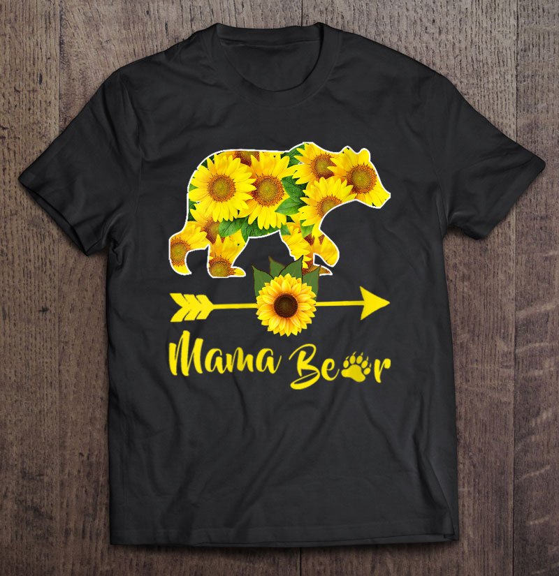 Tadostore Womens Mama Bear Sunflower Gift Funny Mothers Day Mom And Aunt Gift V-Neck Tee Shirt