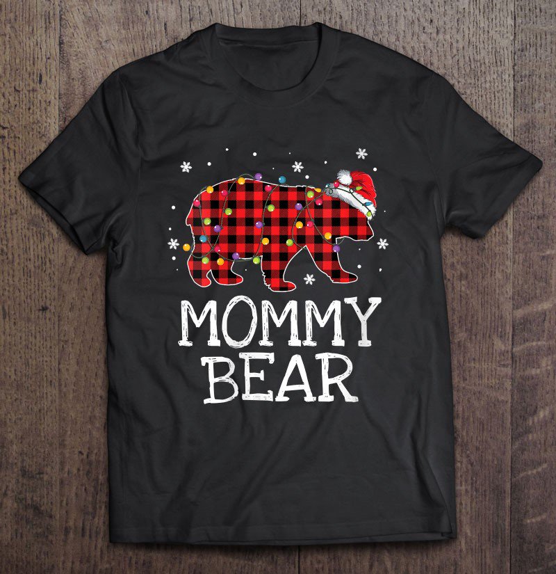 Tadostore Womens Mommy Bear Red Plaid Christmas Pajama Family Gift Tee Shirt