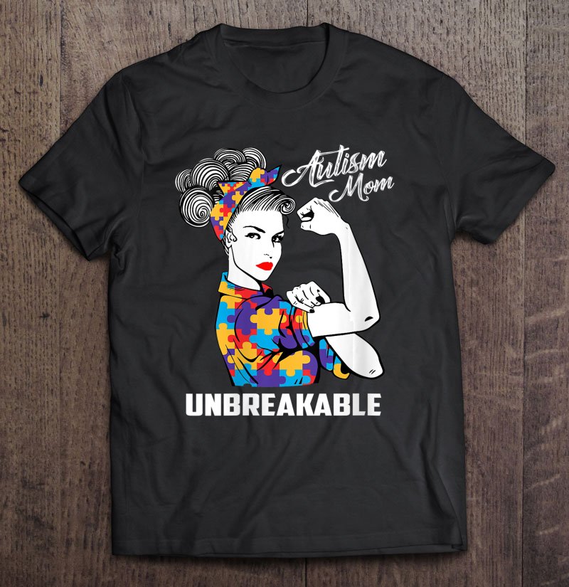 Tadostore Womens Autism Mom Unbreakable - Autism Awareness Gift V-Neck Tee Shirt