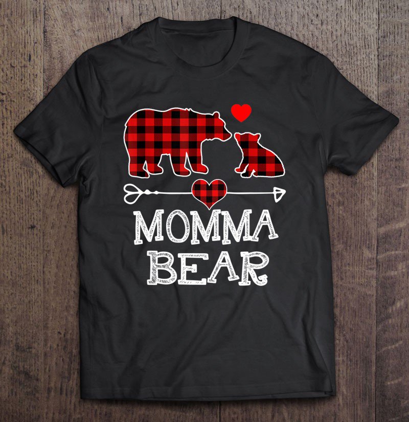 Tadostore Momma Bear Christmas Pajama Red Plaid Buffalo Family Gift Tee Shirt