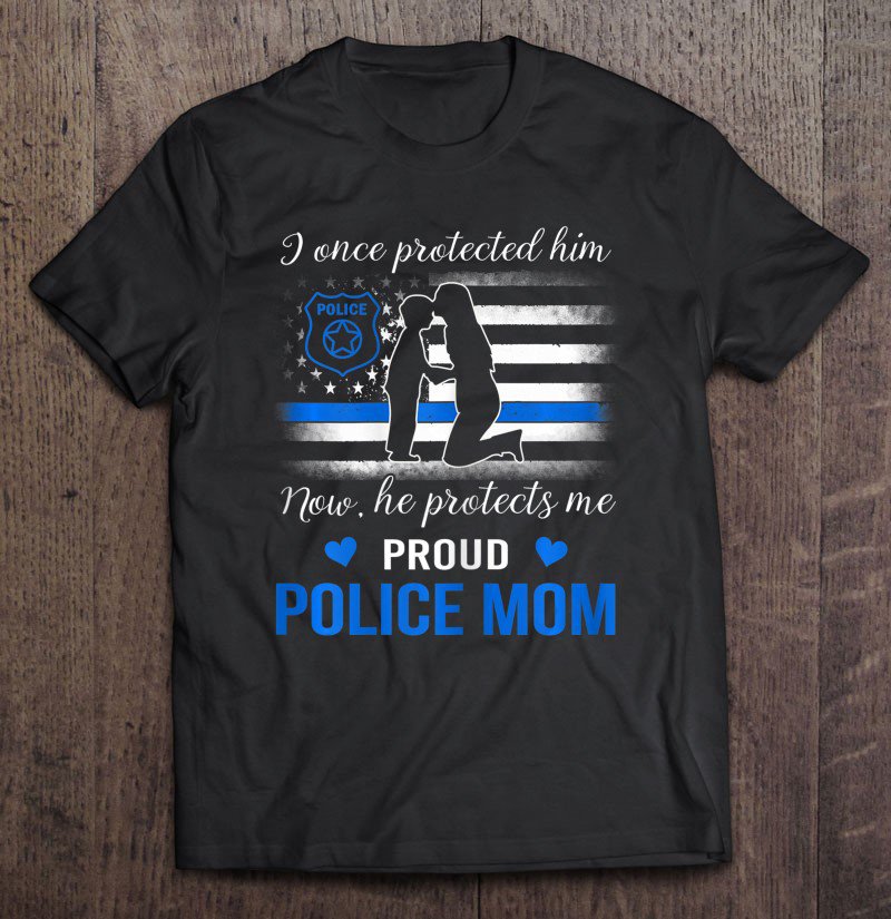 Tadostore Womens Thin Blue Line American Flag Proud Police Mom Tee Shirt
