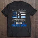 Tadostore Womens Thin Blue Line American Flag Proud Police Mom Tee Shirt