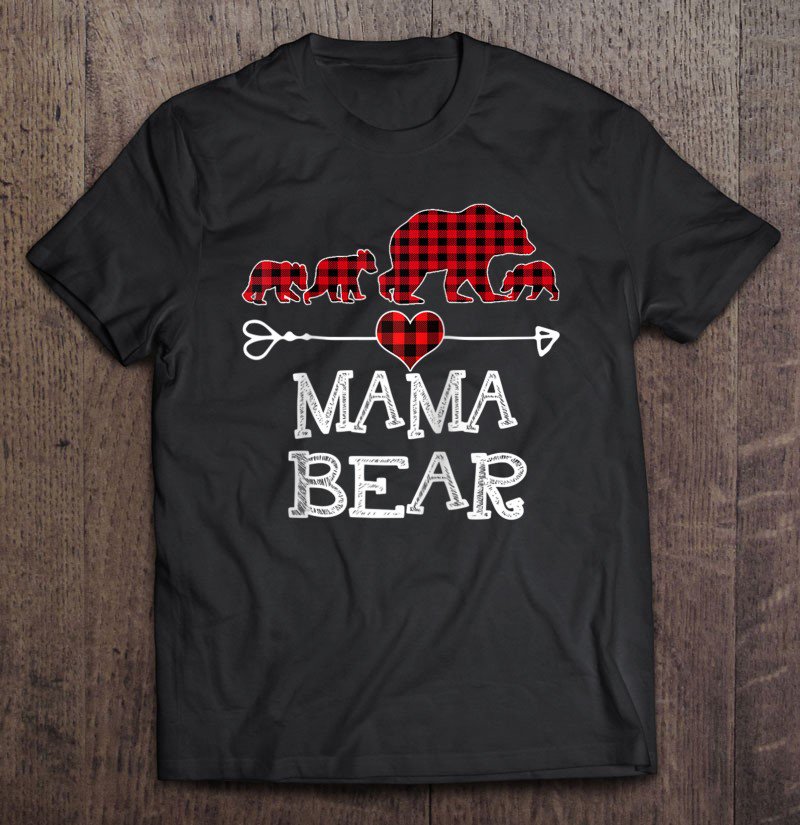 Tadostore Mama Bear Christmas Pajama Red Plaid Buffalo Family Gift Raglan Baseball Tee Shirt