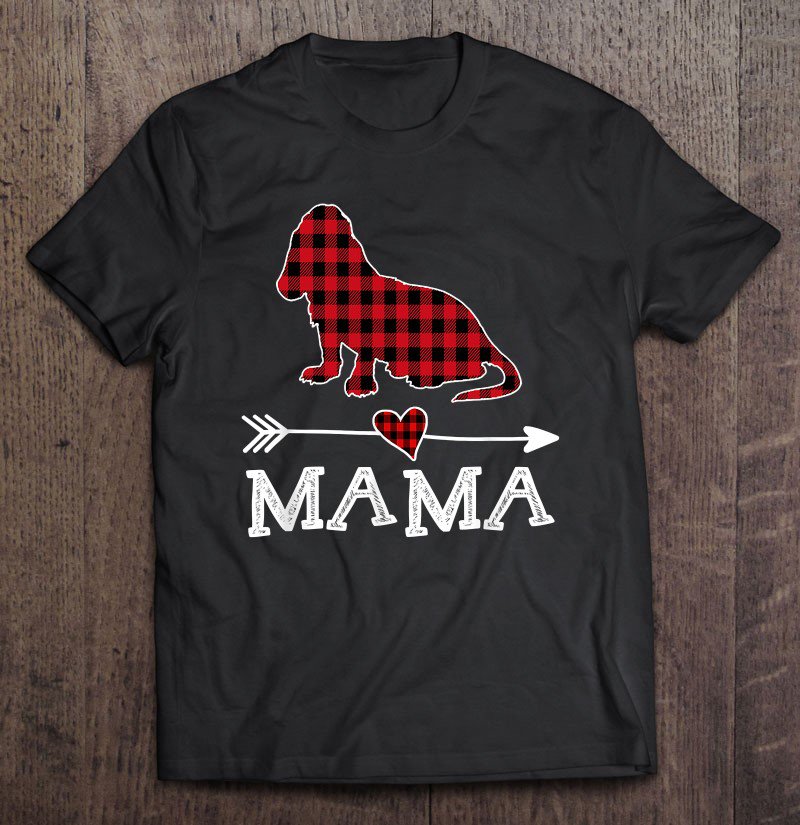 Tadostore Womens Red Plaid Mama Basset Hound Dog Mom Buffalo Pajama Tee Shirt