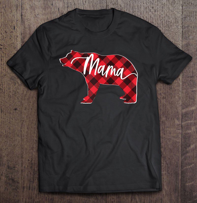 Tadostore Womens Red Buffalo Plaid Mama Bear Matching Family Christmas Pajama Tee Shirt