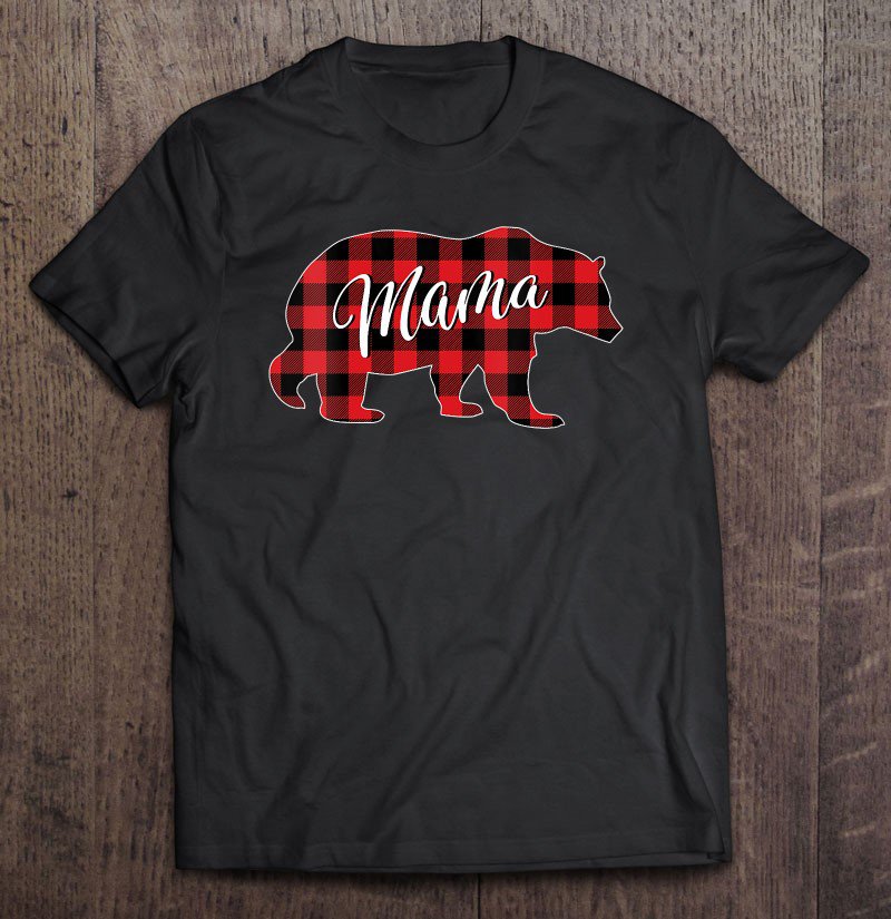 Tadostore Womens Mama Bear Buffalo Plaid Matching Family Christmas Pajama Tee Shirt