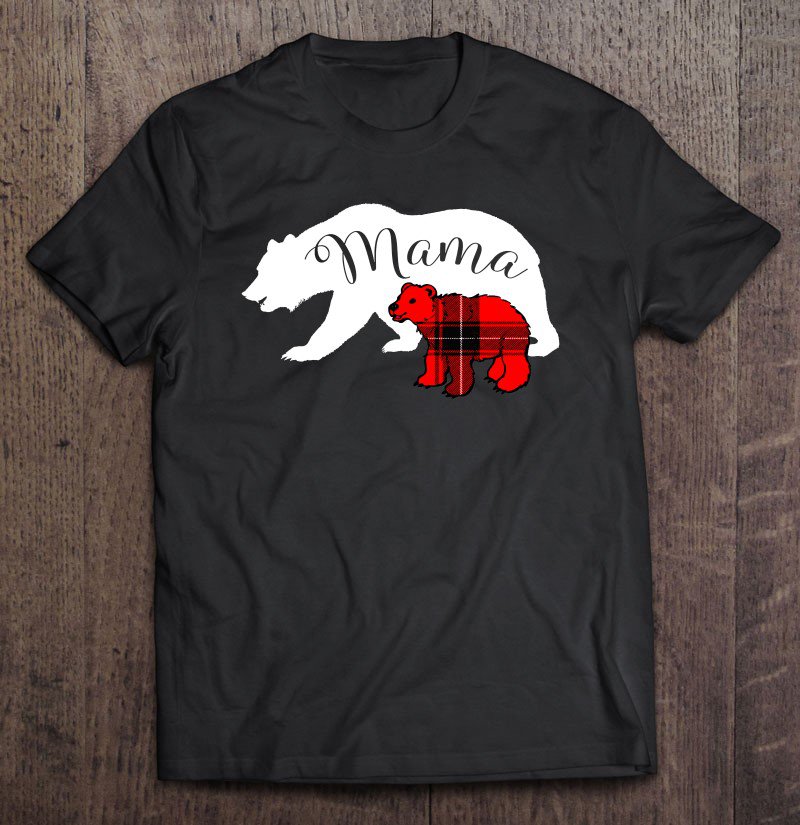 Tadostore Mama Bear With Cub Red Buffalo Plaid Mom Christmas Tee Shirt