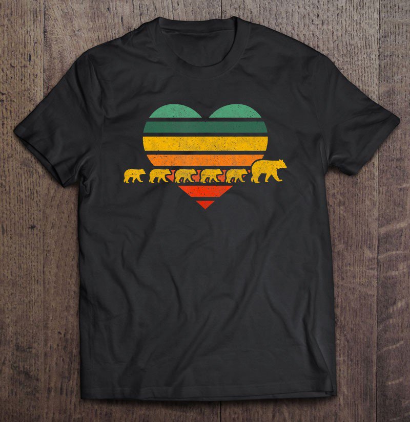 Tadostore Mama Bear Five Cubs Shirt Retro Heart Mothers Day Tee Shirt